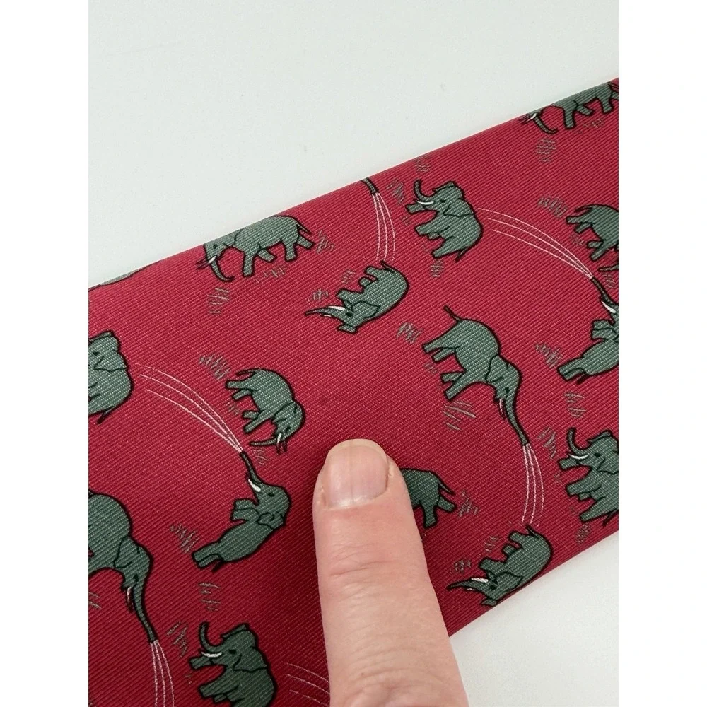 Hermes Paris Necktie Elephant Print 100% Silk Red Men's France Luxury High End